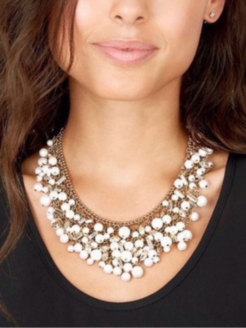 Stella & Dot Eve Pearl Cluster Bib Necklace with Antique Metal Chain